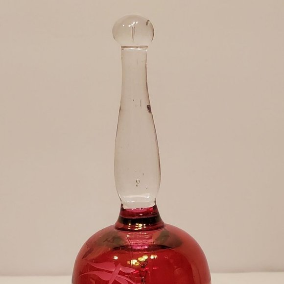 Ruby Red Crystal Glass Bell With Etched - Picture 2 of 4